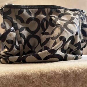 Coach Black and Cream Signature Shoulder Bag